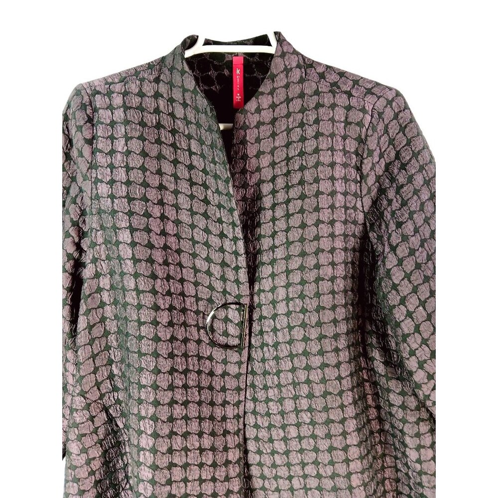 IC by Connie K Purple Black Op Art Swing Lux Jacket Size M Metal Buckle Trim - Picture 2 of 16